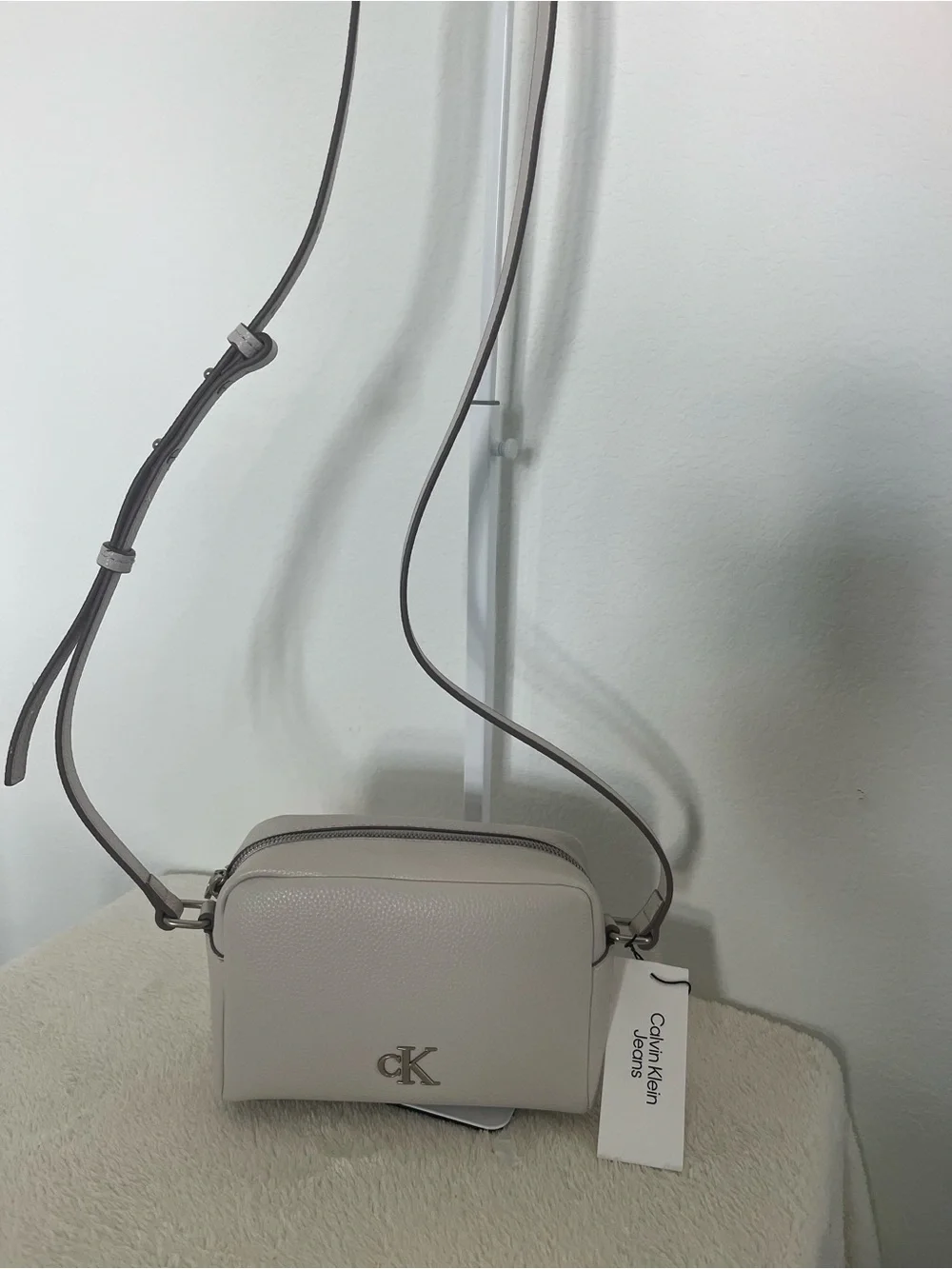 Calvin Klein Pebbled Crossbody Bag in Light Taupe